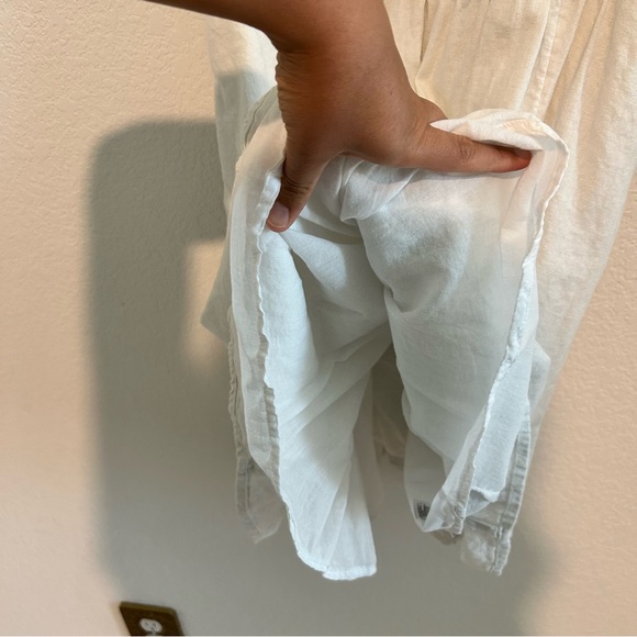 Old Navy Tie Front Dress Large White Fit & Flare Smocked Linen-Blend Mini Smock - Picture 6 of 11